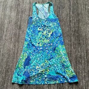 Vibrant Blue and Green Sleeveless Dress